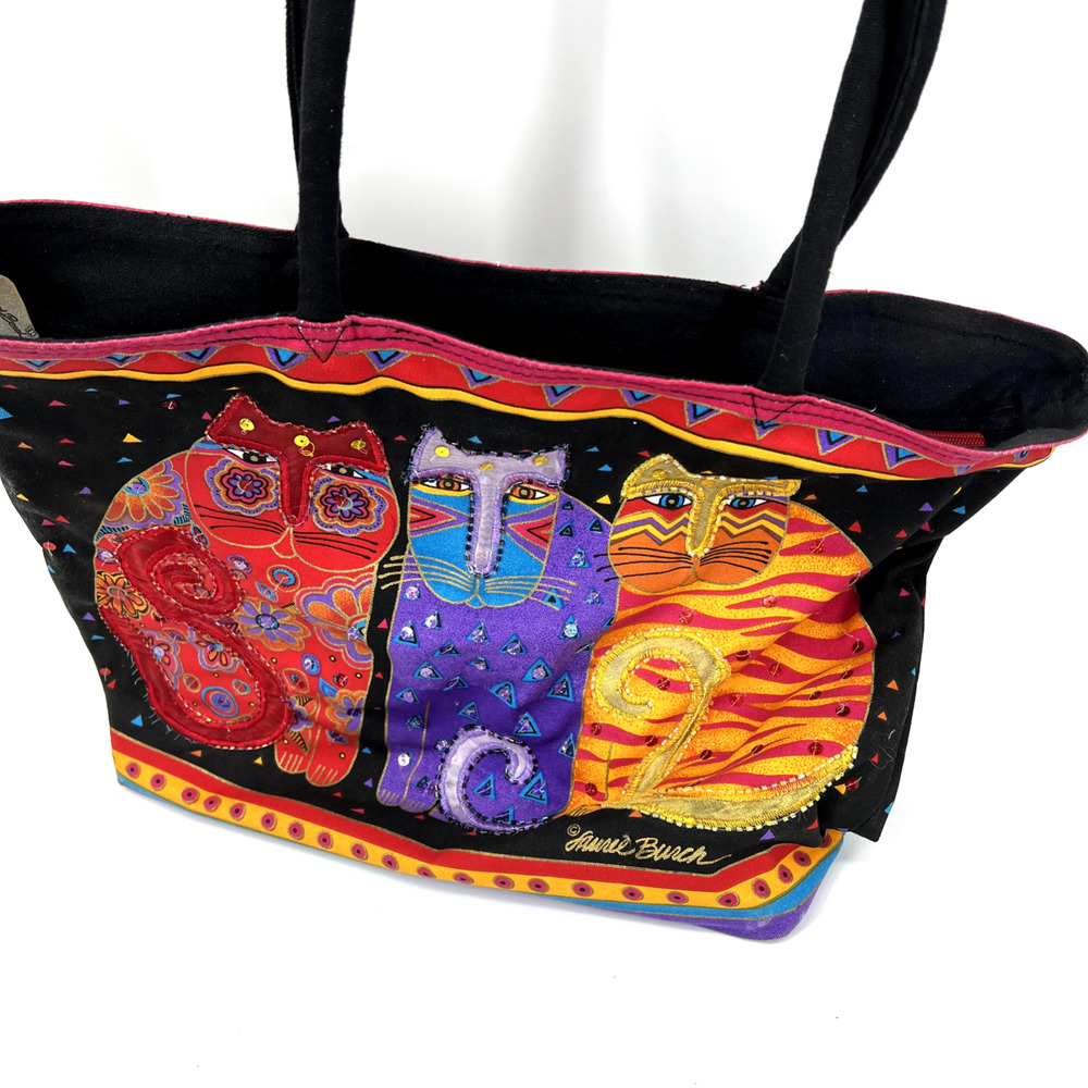 Vintage Laurel Burch Large Tote, Tribal Cats, Lavish Embellishment NWT **READ**